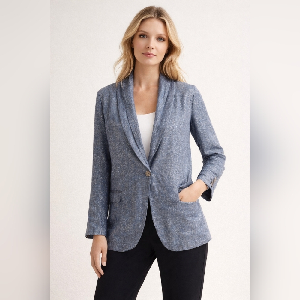 Eileen Fisher Blue Textured Single-Button Blazer